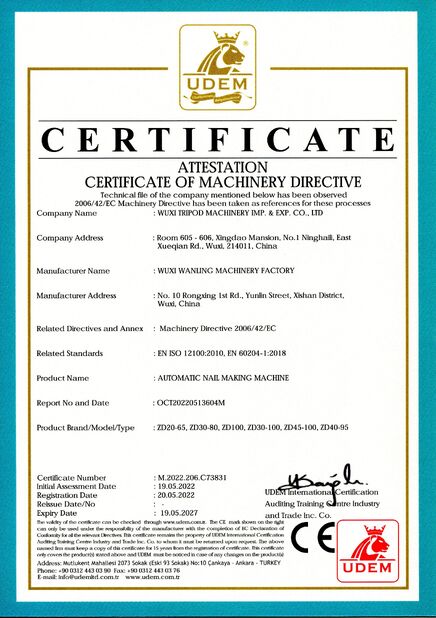 الصين Wuxi Tripod Machinery Imp. & Exp. Co., Ltd. الشهادات